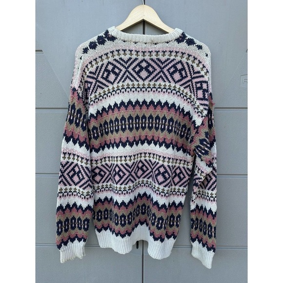 Compagnie Generale Aeropostale Vintage Nordic Pattern Cotton Grandpa Sweater L - Picture 2 of 7